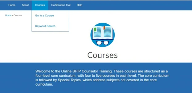 Screenshot of the Online SHIP Counselor Training Courses Website